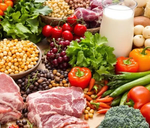 Variedad de alimentos saludables para ganar músculo.