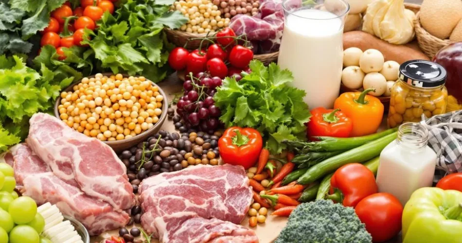 Variedad de alimentos saludables para ganar músculo.