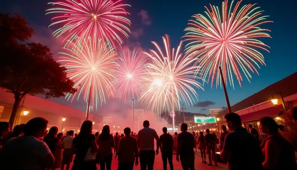 Fuegos artificiales iluminando el cielo durante la celebración de Año Nuevo.