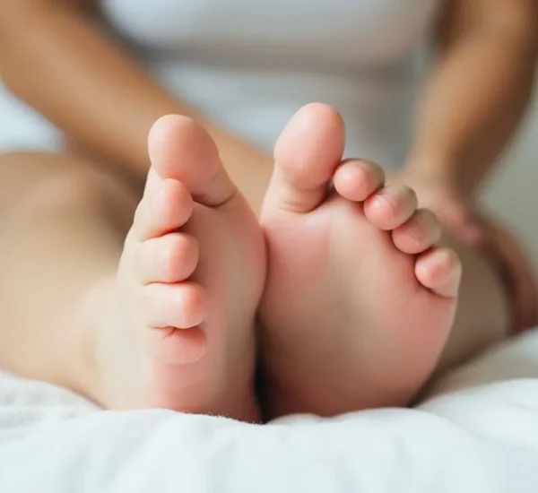 Planta de los pies de una persona acostada en la cama.