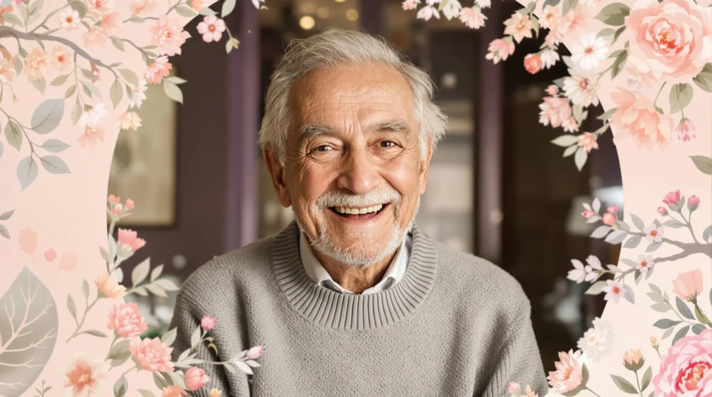 Hombre mayor atractivo sonriendo con confianza y estilo