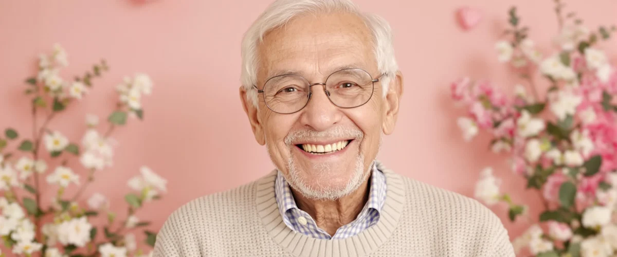 Hombre mayor atractivo sonriendo con confianza y estilo