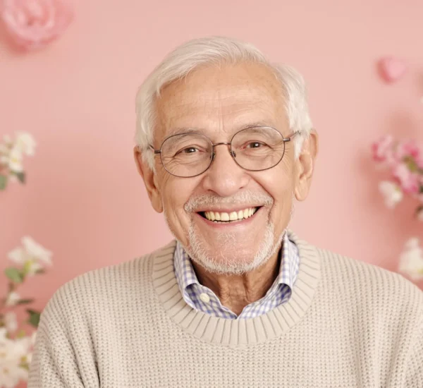 Hombre mayor atractivo sonriendo con confianza y estilo
