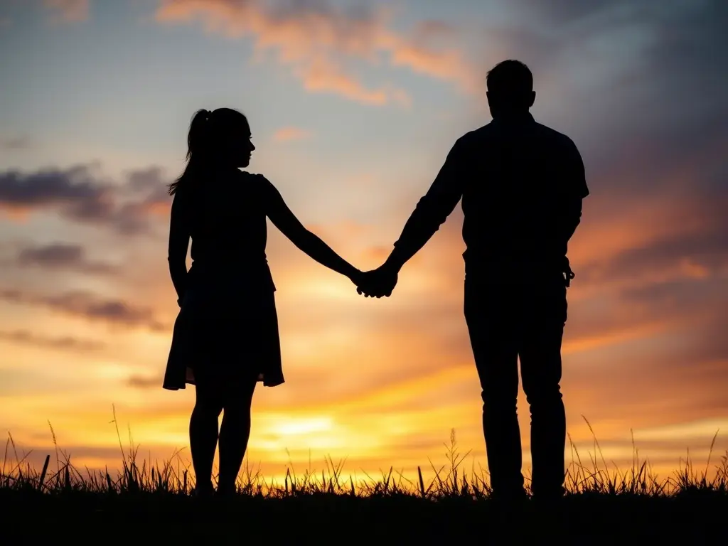 Silueta de pareja unida al atardecer