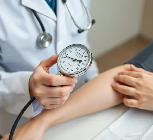 Doctor midiendo la presión arterial a un paciente