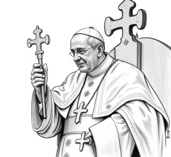 Retrato del Papa Francisco con expresión serena, rodeado de fieles en el Vaticano