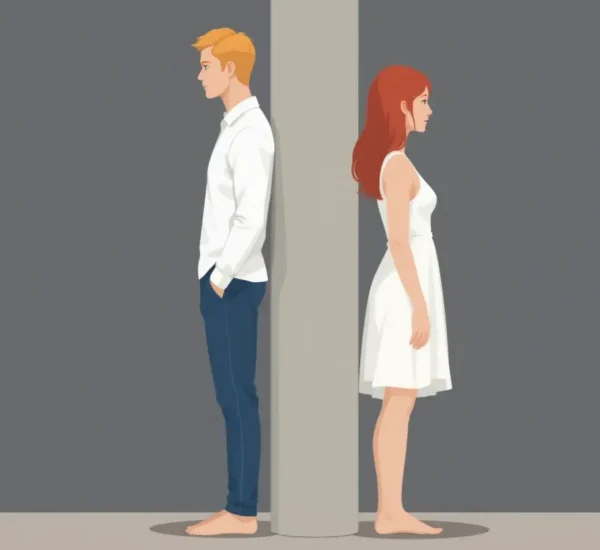 Hombre y mujer de espaldas separados por una pared, simbolizando el contacto cero