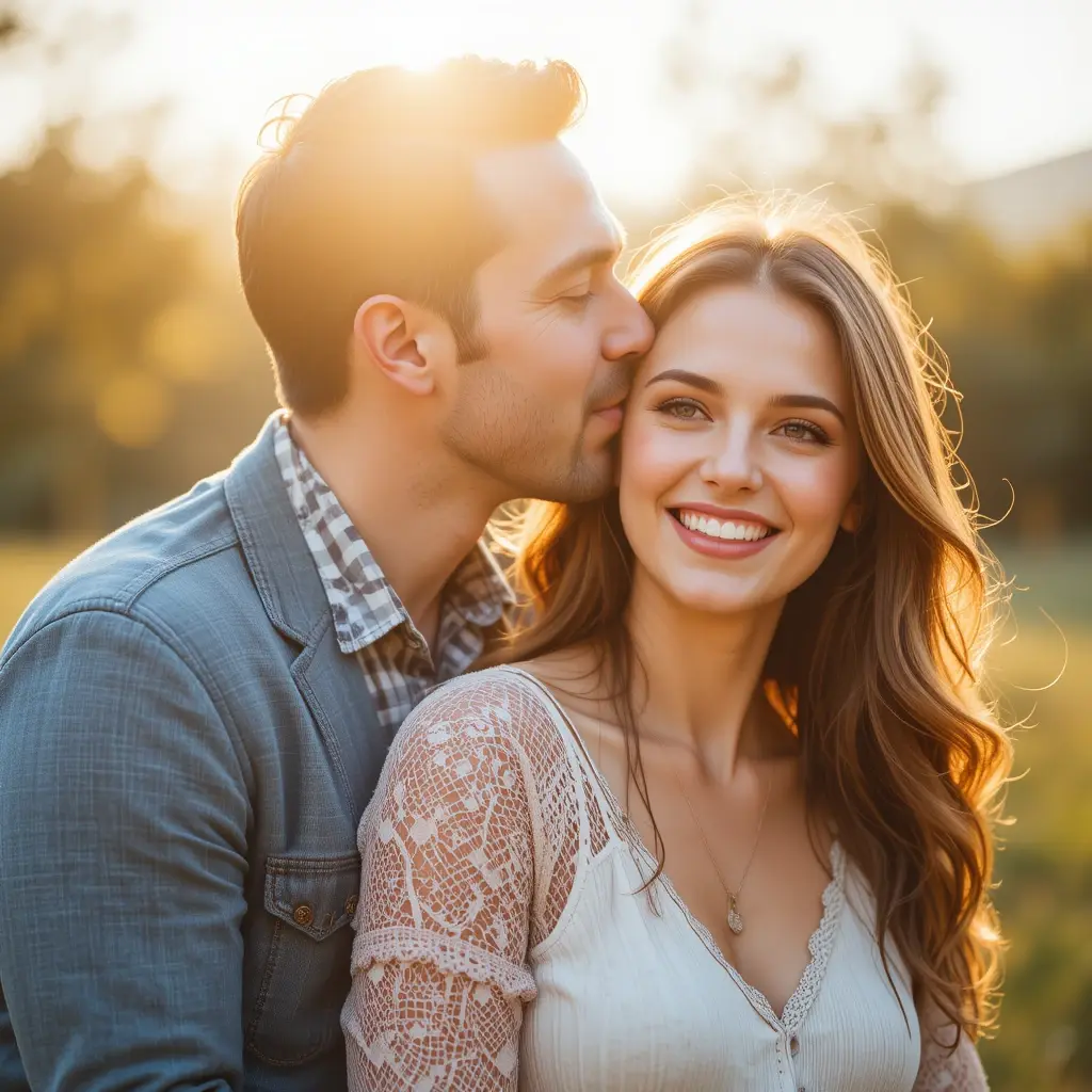 Pareja romántica al atardecer, abrazándose con ternura — ideal para artículo sobre Como hacer para que mi ex novio me extrañe.