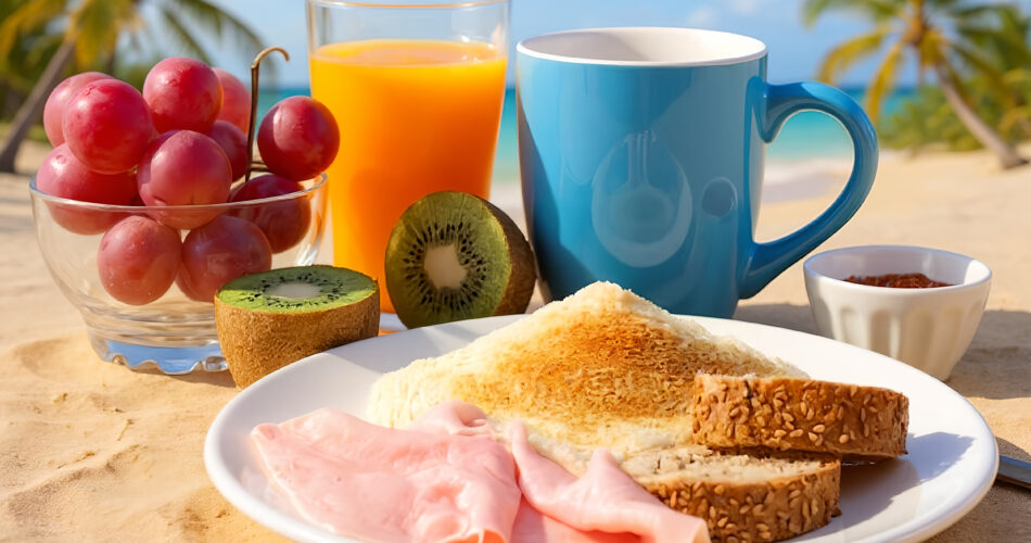 Desayuno saludable con avena, frutas y galletas integrales