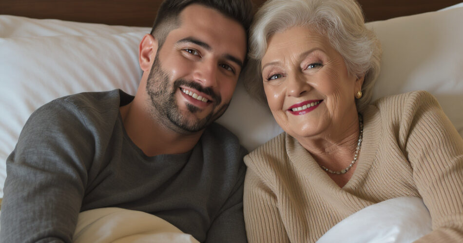 Mujer de 80 años disfrutando la intimidad.