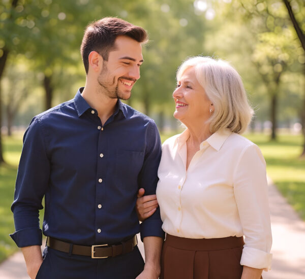 Mujer pensativa mirando a su pareja, simbolizando la atracción y las diferencias de edad en el amor
