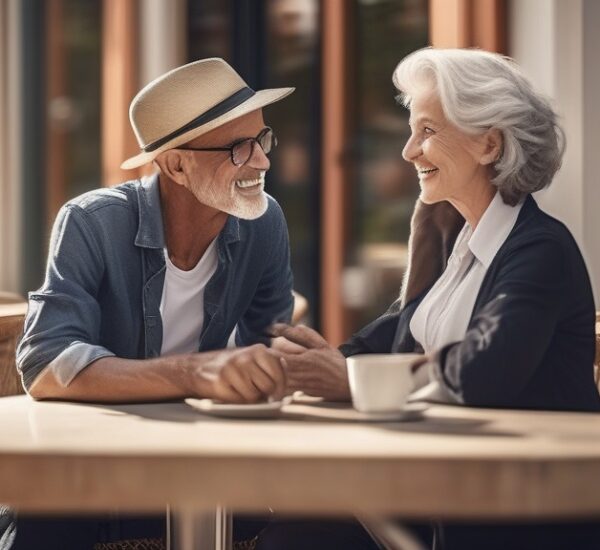 un hombre joven se fija en una mujer mayor