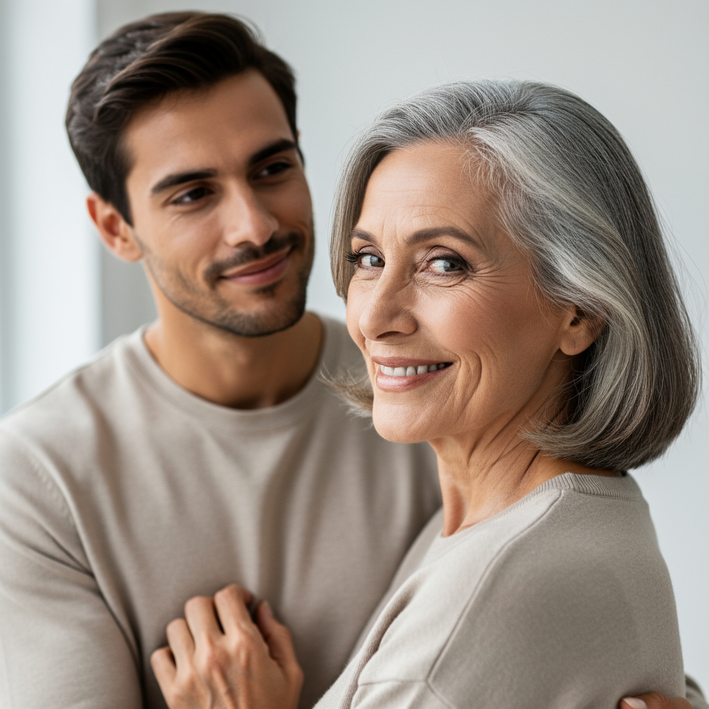 mujer mayor joven enamora