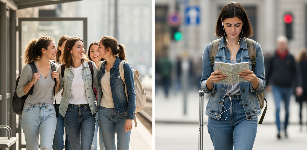 Viajar sola o en grupo