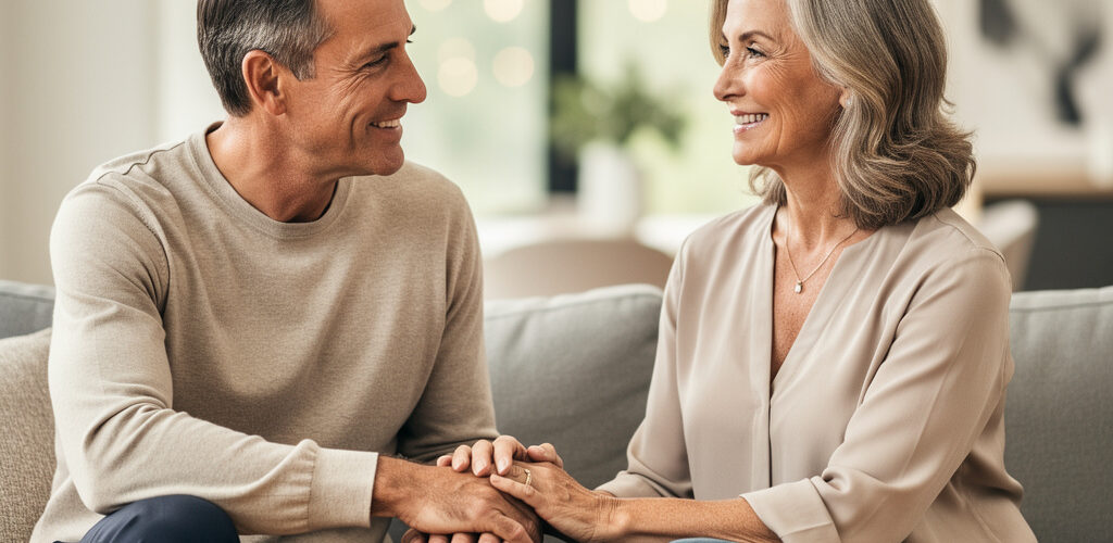 mujer madura, hombre, relación, amor, pareja