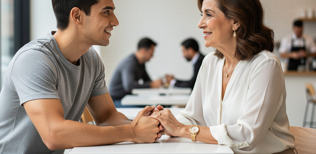hombre joven mujer mayor amor